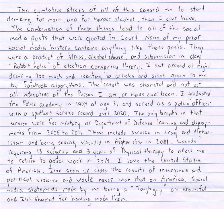 Partial screenshot of the letter written by Capitol rioter Thomas Robertson and filed in federal court.