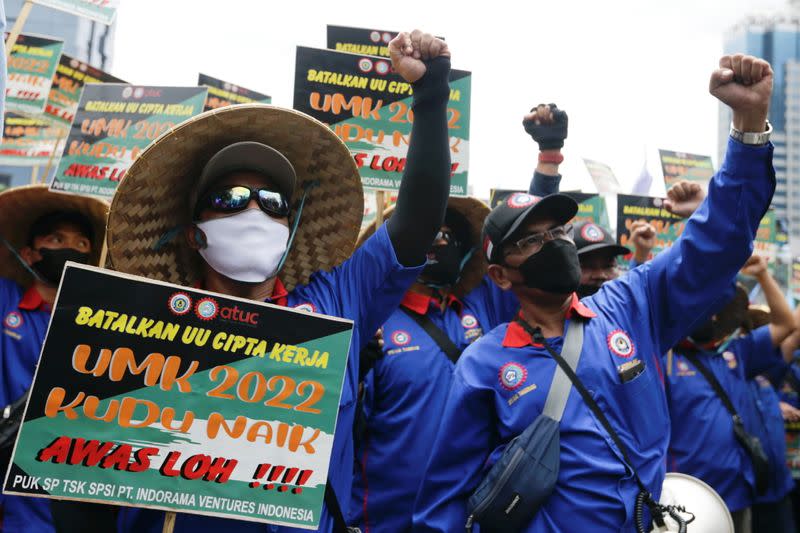 Protest against Indonesian government's labor reforms, in Jakarta