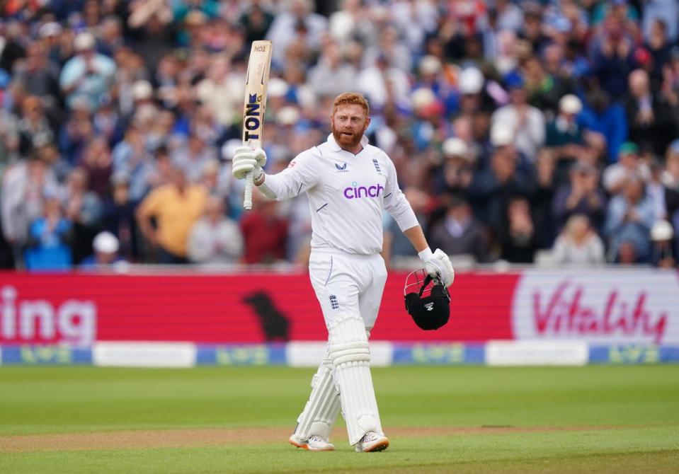 England’s Jonny Bairstow celebrates his century against India (Mike Egerton/PA). (PA Wire)