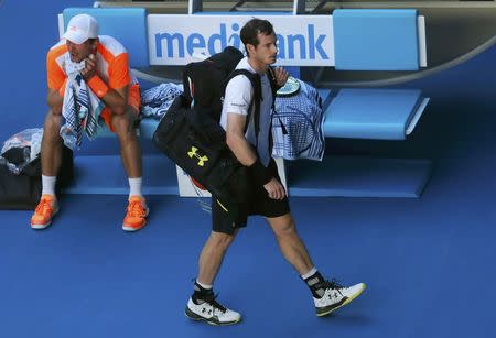 Tennis - Australian Open - Melbourne Park, Melbourne, Australia - 22/1/17 Britain's Andy Murray leaves the court after losing his Men's singles fourth round match against Germany's Mischa Zverev. REUTERS/Jason Reed