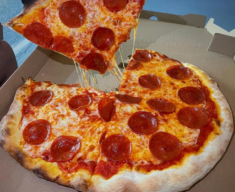 Personal pepperoni pizza from Pizzeus, now open at the Daytona Flea and Farmer's Market in Daytona Beach.