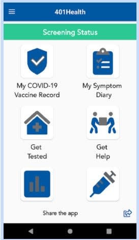The RI Crush COVID app has been updated so it can display vaccine status.