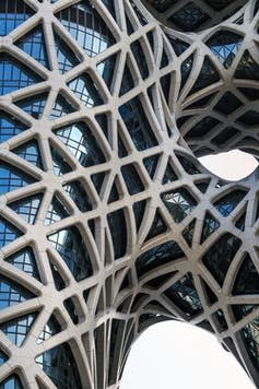 A detail shot of the exterior of Morpheus Hotel by Zaha Hadid Architects in Macau, China