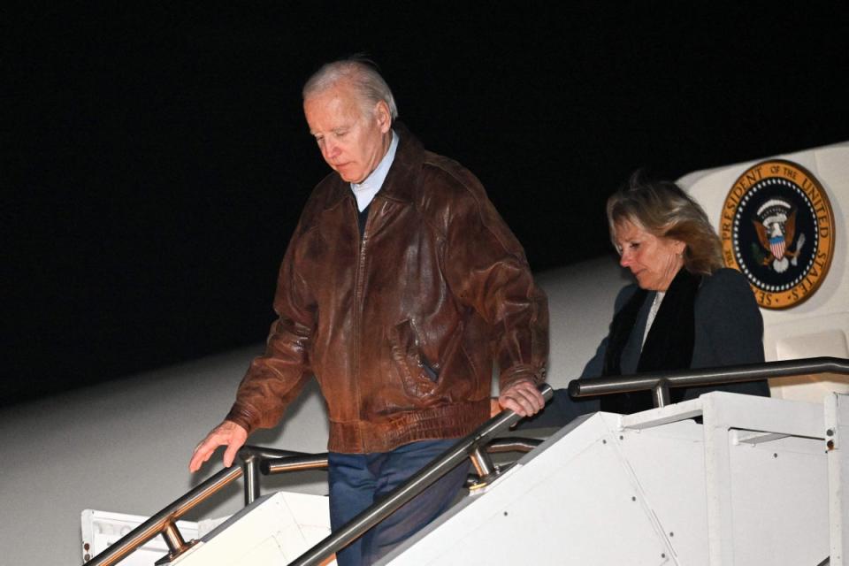 President Joe Biden and First Lady Jill Biden arrive in Massachusetts on 22 November. (AFP via Getty Images)