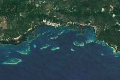Landsat 8 image of La Parguera Natural Reserve, Puerto Rico. NASA Earth Observatory image by Michala Garrison, using Landsat data from the U.S. Geological Survey (Image by NASA).