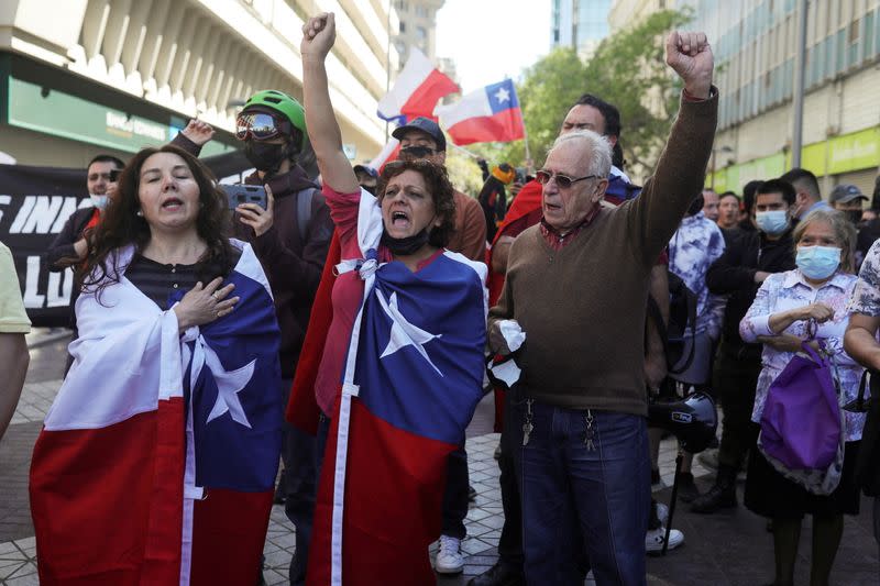 FILE PHOTO: Chilean demonstrators take part in anti-immigration protests in Santiago