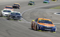 Brad Keselowski (2) drives during a NASCAR Cup Series auto race Sunday, Sept. 16, 2018, in Las Vegas. (AP Photo/Isaac Brekken)