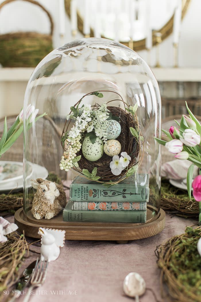 Oversized Cloche with Books and Bunnies