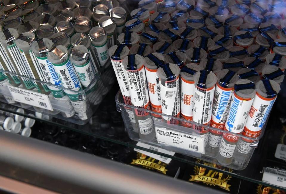 Pre-roll tubes, a popular item are pictured on Friday afternoon December 7, 2018 at The People’s Remedy marijuana dispensary in Modesto, Calif.