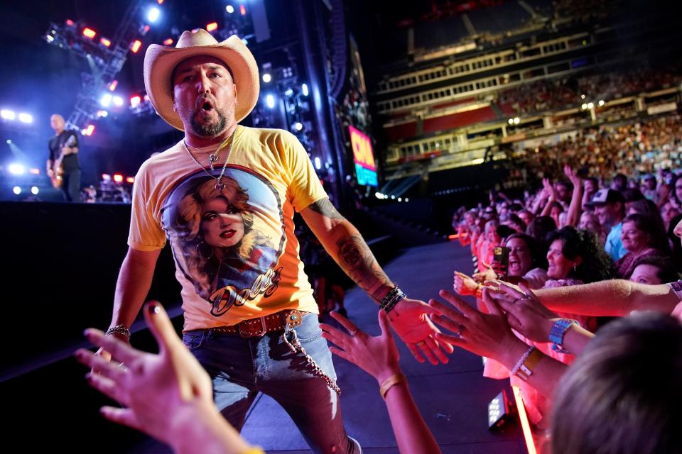 Jason Aldean performs during CMA Fest at Nissan Stadium Thursday, June 9, 2022 in Nashville, Tennessee.