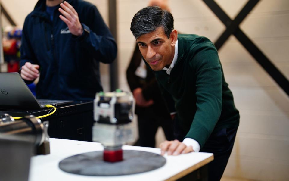 Rishi Sunak, seen here at a submarine factory in Plymouth, said Devon would be getting more funding