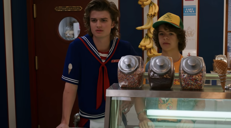 Steve and Dustin behind the counter at Scoops Ahoy