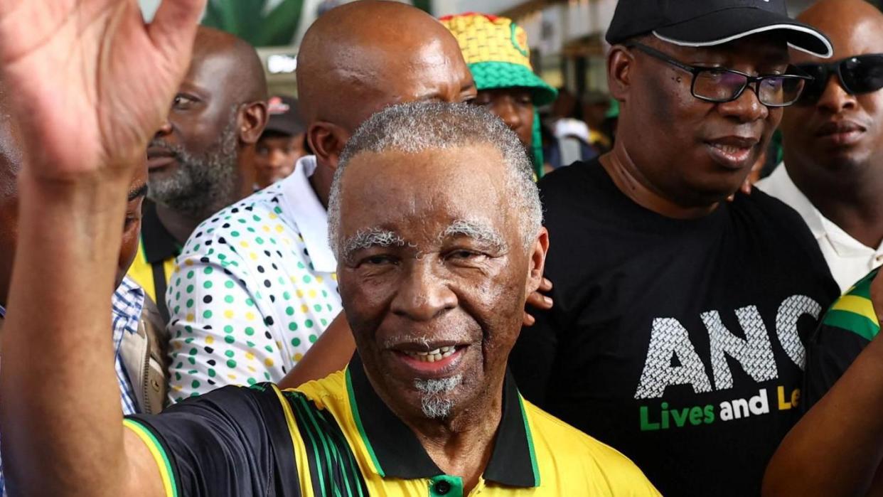 Former South African President Thabo Mbeki  waving to crowds in Soweto - 25 April 2024