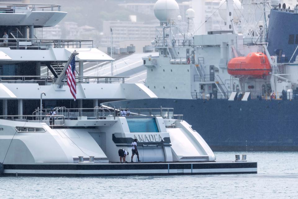 the yacht Amadea of sanctioned Russian Oligarch Suleiman Kerimov, seized by the Fiji government at the request of the US, arrives at the Honolulu Harbor, Hawaii, June 16, 2022.