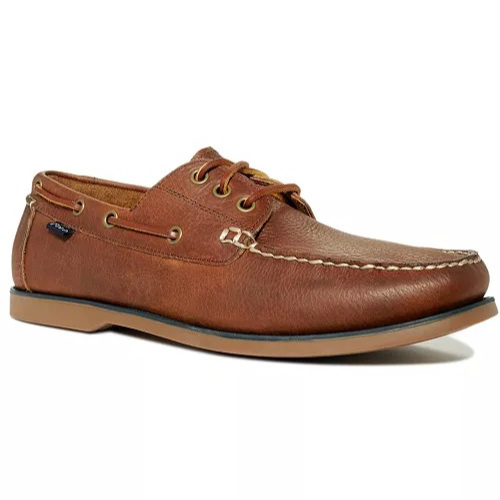 Brown leather boat shoe
