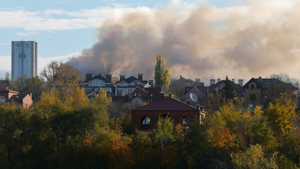 Smoke rises from the site of recent shelling in the course of Russia-Ukraine conflict in Donetsk, Russian-controlled Ukraine, on October 24. - Alexander Ermochenko/Reuters