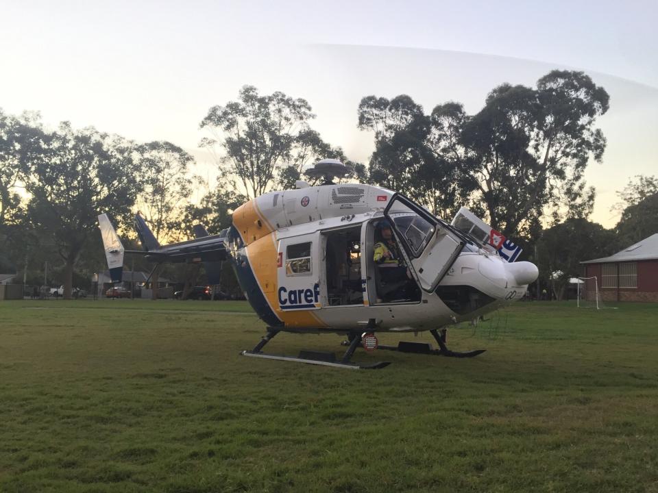 CareFlight’s rapid response helicopter landed at Tuggerawong Public School. Source: CareFlight