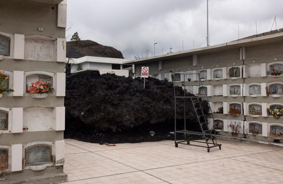 A large pile of once molten rock remains in the Las Manchas cemetery