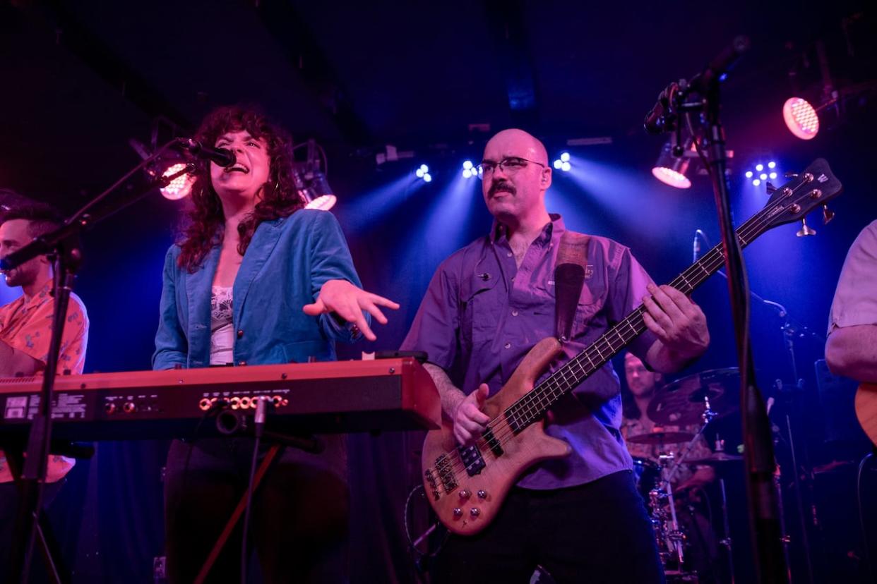 Selina Heyligers-Hare and Etienne Girard, both of Major Funk, seen here on stage at The Local Bar. (Submitted by Jon Walters - image credit)