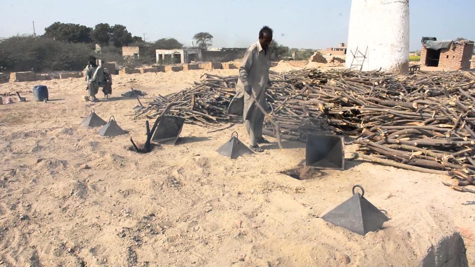 Underground fires are used to burn bricks