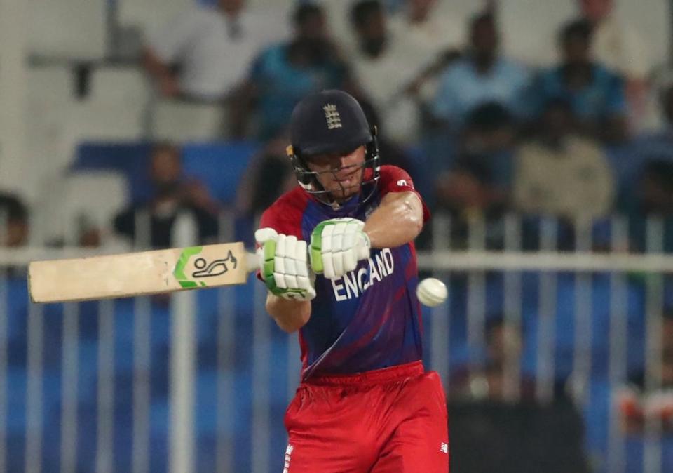 Jos Buttler’s century powered England to 163 for four (Aijaz Rahi/AP) (AP)