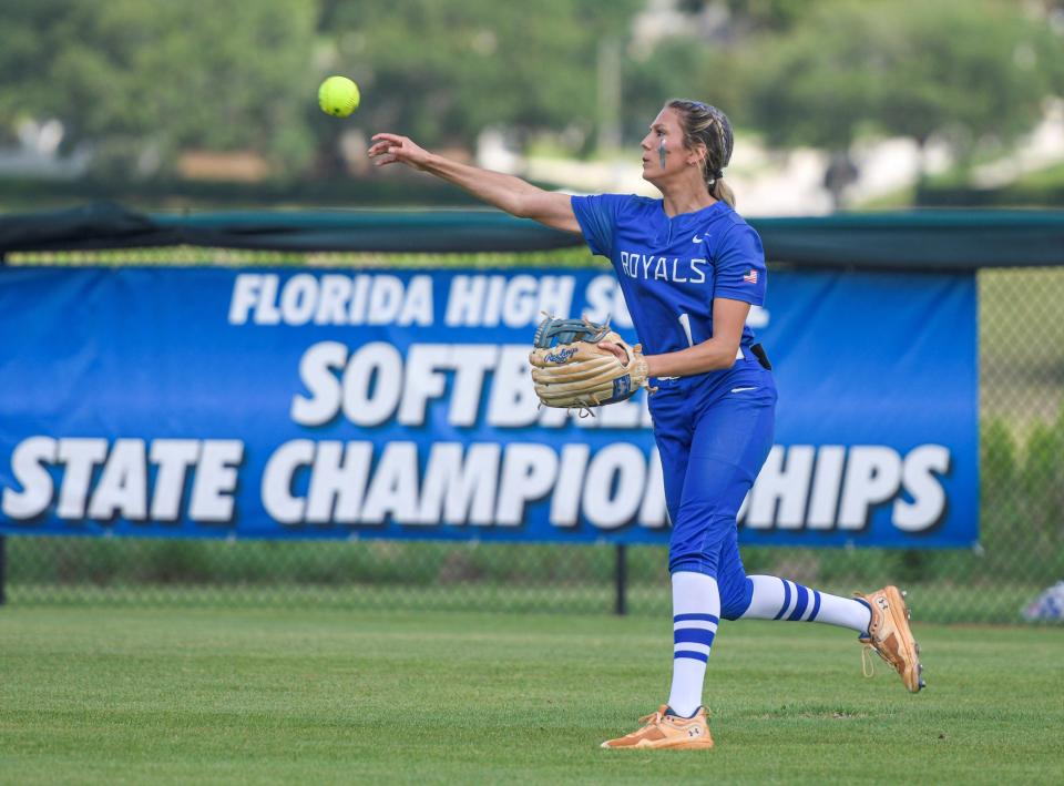 Jay junior Brett Watson fires the ball back to the infield during a Class 1A State Semifinal game against Branford on Monday, May 22, 2023 from the Legends Way Ball Fields in Clermont.