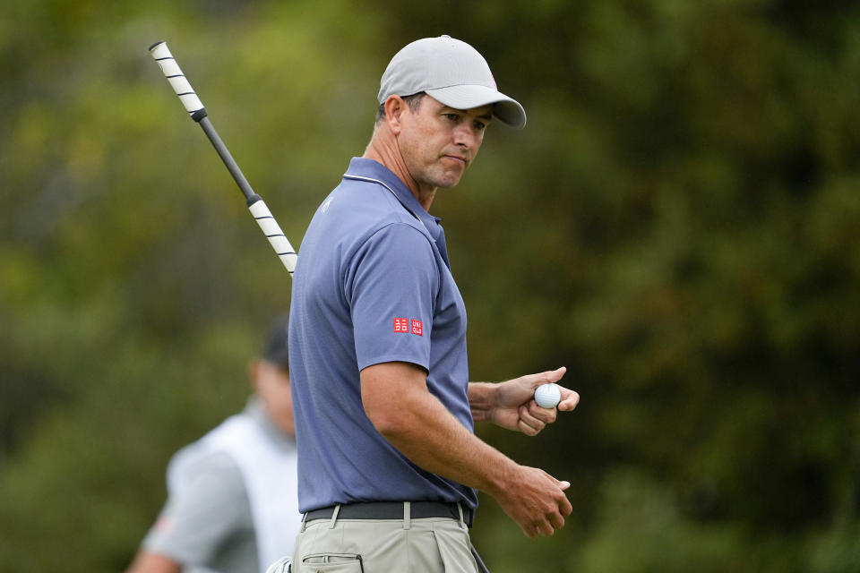 Adam Scott reacts after missing a putt on the first hole during the first round of the U.S. Open golf tournament at Los Angeles Country Club on Thursday, June 15, 2023, in Los Angeles. (AP Photo/Matt York)