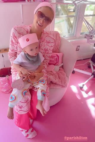 <p> Paris Hilton/Instagram</p> Paris Hilton and her son Phoenix on Oct. 5, 2024