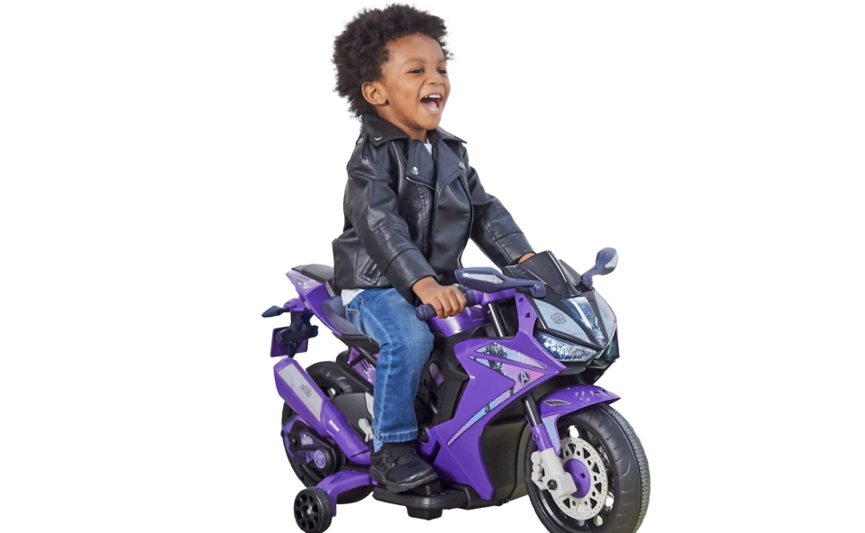 Black Panther, Motorcycle Ride On with a kid on top in a leather jacket