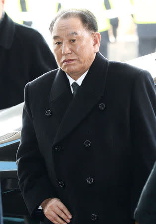 Vice chairman of the North Korean ruling party's central committee Kim Yong Chol arrives at his hotel in Seoul, South Korea, February 25, 2018. Yonhap via REUTERS