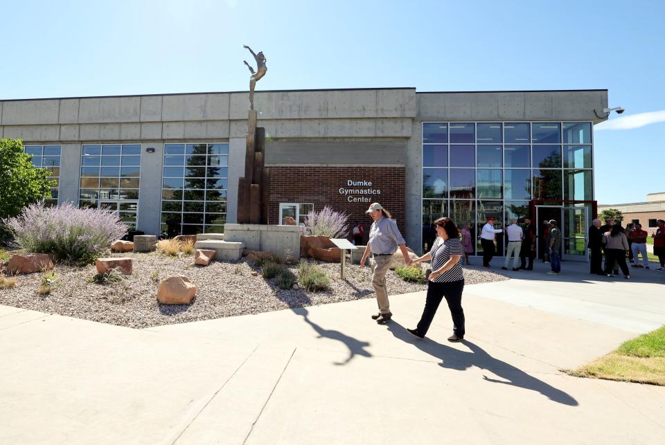 People leave the Dumke Gymnastics Center following a ribbon-cutting event at the University of Utah in Salt Lake City on Thursday, Aug. 17, 2023. | Kristin Murphy, Deseret News