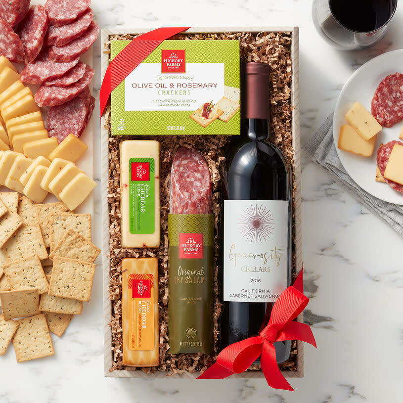 <p><a href="https://go.redirectingat.com?id=74968X1596630&url=https%3A%2F%2Fwww.hickoryfarms.com%2Fgift-baskets%2Fwine%2Fcabernet-and-savory-snack-collection-002646.html&sref=https%3A%2F%2Fwww.goodhousekeeping.com%2Fholidays%2Fgift-ideas%2Fg44378983%2Fbest-gift-baskets%2F" rel="nofollow noopener" target="_blank" data-ylk="slk:Shop Now;elm:context_link;itc:0;sec:content-canvas" class="link ">Shop Now</a></p><p>Cabernet & Savory Snack Collection</p><p>hickoryfarms.com</p><p>$49.99</p>