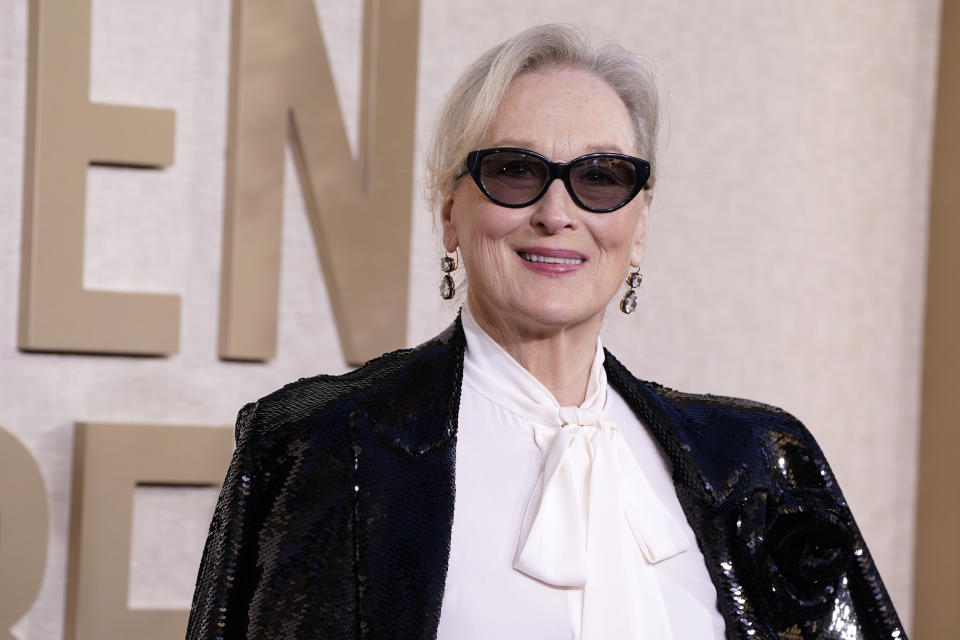 Meryl Streep arrives at the 81st Golden Globe Awards on Sunday, Jan. 7, 2024, at the Beverly Hilton in Beverly Hills, Calif. (Photo by Jordan Strauss/Invision/AP)