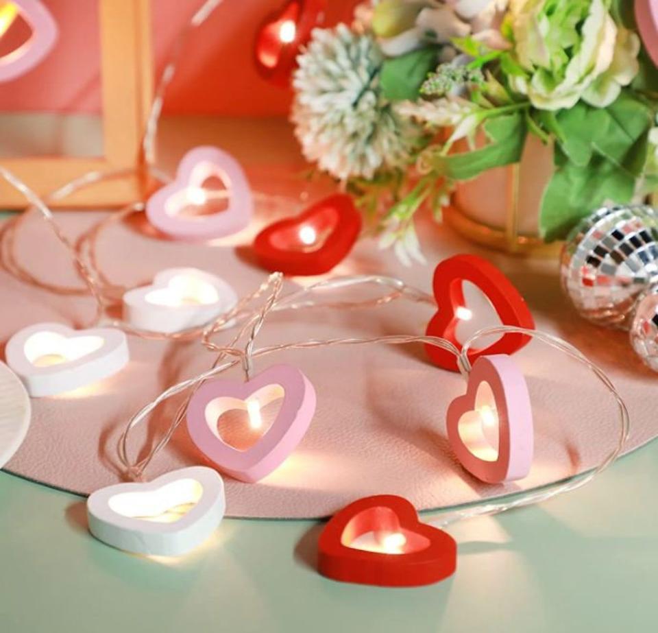 Be Mine Heart String Lights - Valentine's Day Lights, Wood Heart Lights, Valentine's Day Decor, Sweetheart Lights, Bridal Shower Lights, 130