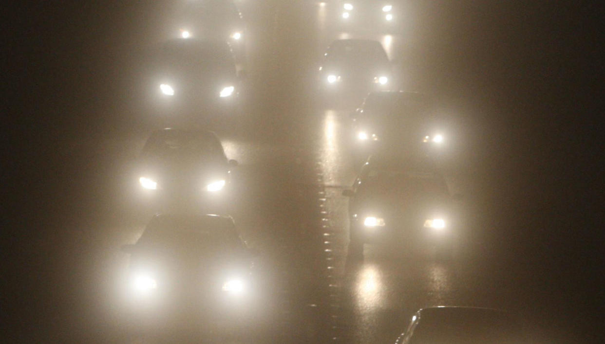 File photo dated 11/12/09 of vehicles in fog. Rush-hour motorists have been warned of the first widespread fog of the season a day before the bank holiday heatwave. PRESS ASSOCIATION Photo. Issue date: Thursday August 22, 2019. The Met office has issued a warning for those travelling early on Friday morning in southern England as dense patches of fog will affect a number of areas including Plymouth and Oxfordshire. See PA story WEATHER Fog. Photo credit should read: Andrew Milligan/PA Wire
