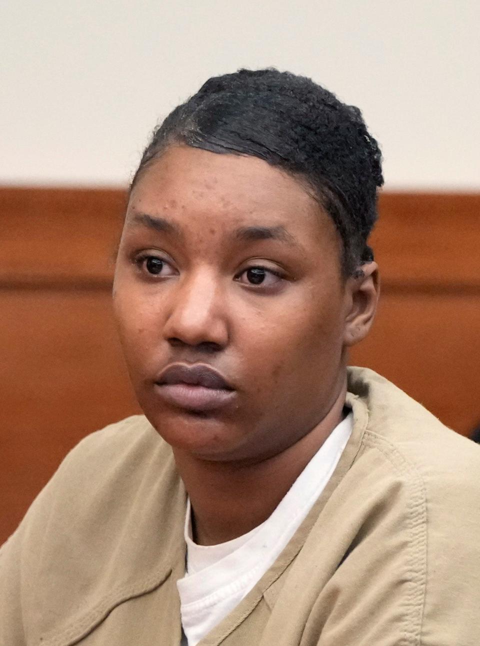 In this file photo from April 18, 2023, Nalah T. Jackson appeared in Franklin County Common Pleas Court on two felony charges, theft and receiving stolen property, in connection with a Dec. 2 incident unrelated to the alleged kidnapping of twins later in December. Jackson admitted to previously stealing two vehicles on Dec. 2 and crashing them. As part of a plea agreement with Franklin County Prosecutors, Jackson pleaded guilty to grand theft of a motor vehicle and attempting to receive stolen property. Jackson was represented by defense attorney Priya D. Tamilarasan, right. Mandatory Credit: Barbara J. Perenic/Columbus Dispatch