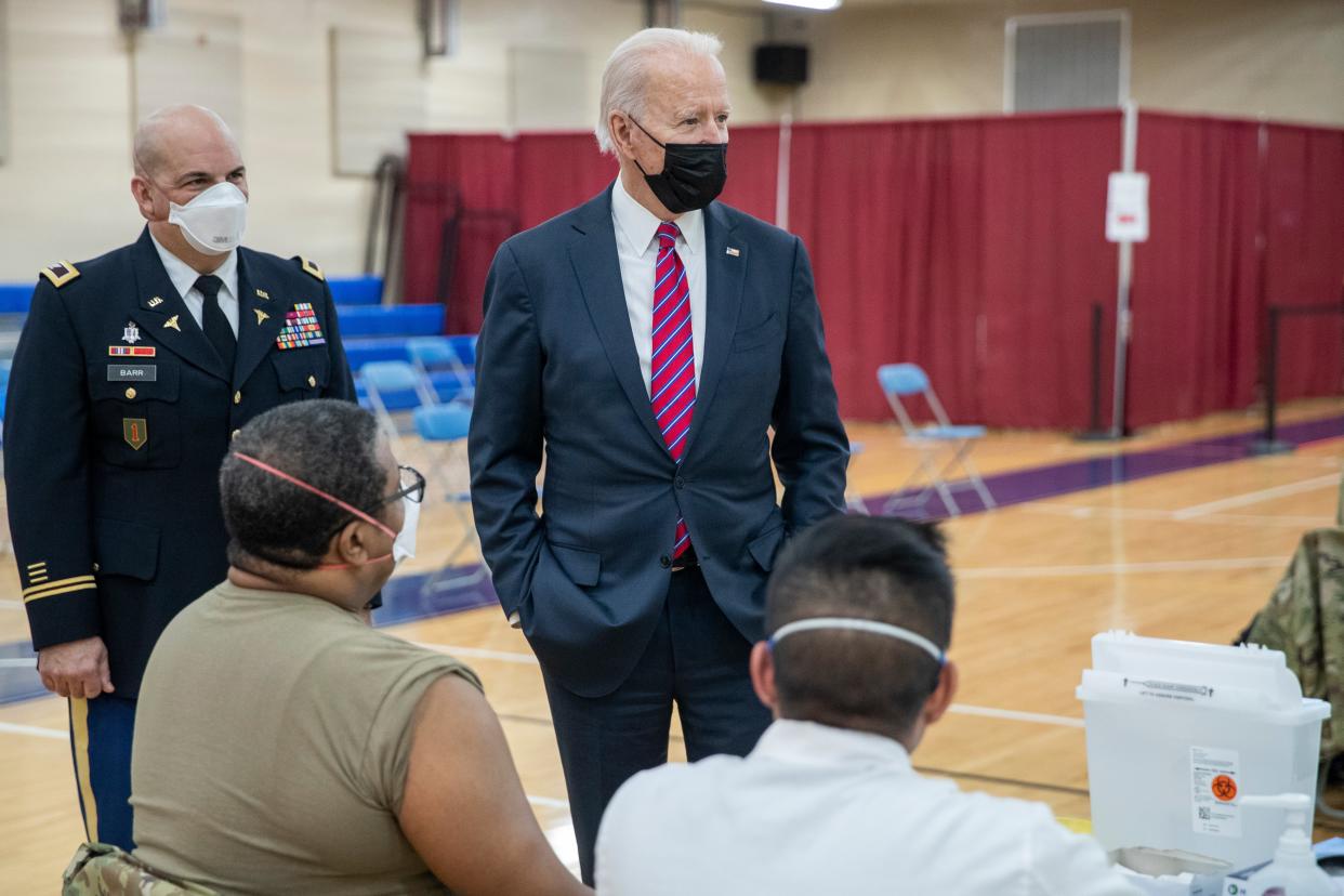 President Joe Biden visits a Covid-19 vaccination centre at Walter Reed National Military Medical Center in Bethesda, Maryland (EPA-EFE)
