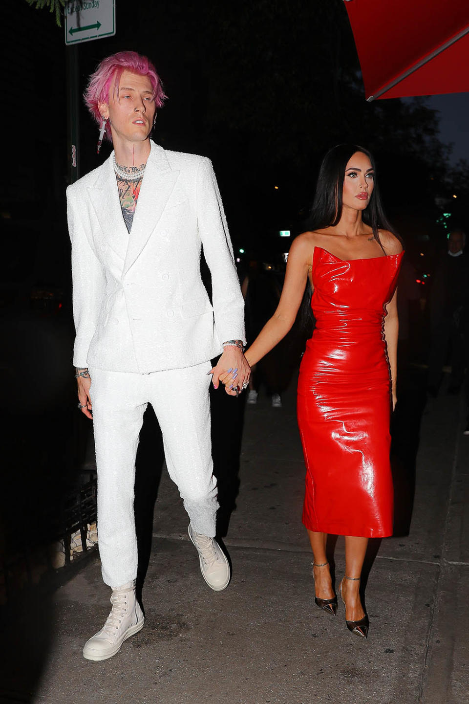 Megan Fox and Machine Gun Kelly arrived at Salumeria Rosi for a romantic dinner in New York City on June 9, 2022. - Credit: Felipe Ramales / SplashNews.com