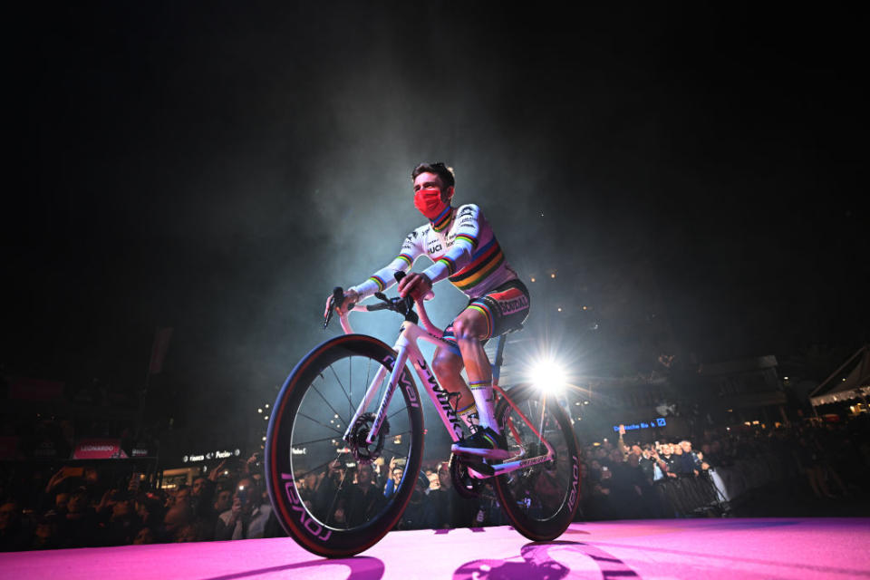 Remco Evenepoel rides on stage at the Giro d'italia team presentation