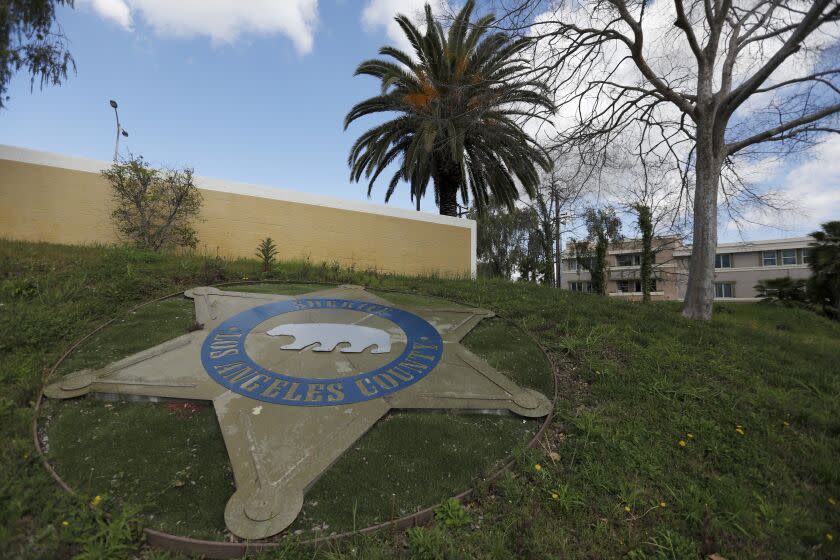 EAST LOS ANGELES, CA MARCH 7, 2019: Entrance to the parking area of the East Los Angeles Sheriff's station in East Los Angeles, CA March 7, 2019. Several new sheriff's deputies working in East L.A. allege that they were hazed by older deputies belonging to the Banditos, a clique known to harass young Latino officers in East L.A. (Francine Orr/ Los Angeles Times)