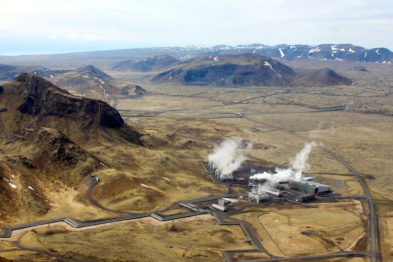 FILE PHOTO: An aerial view of Hellisheidi geothermal power station near Reykjavik