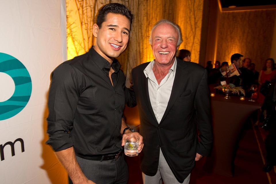Mario Lopez (L) and James Caan celebrate their favorite destination at the LA premiere of "Mexico: The Royal Tour" at JW Marriott Los Angeles at L.A. LIVE on September 21, 2011 in Los Angeles, California
