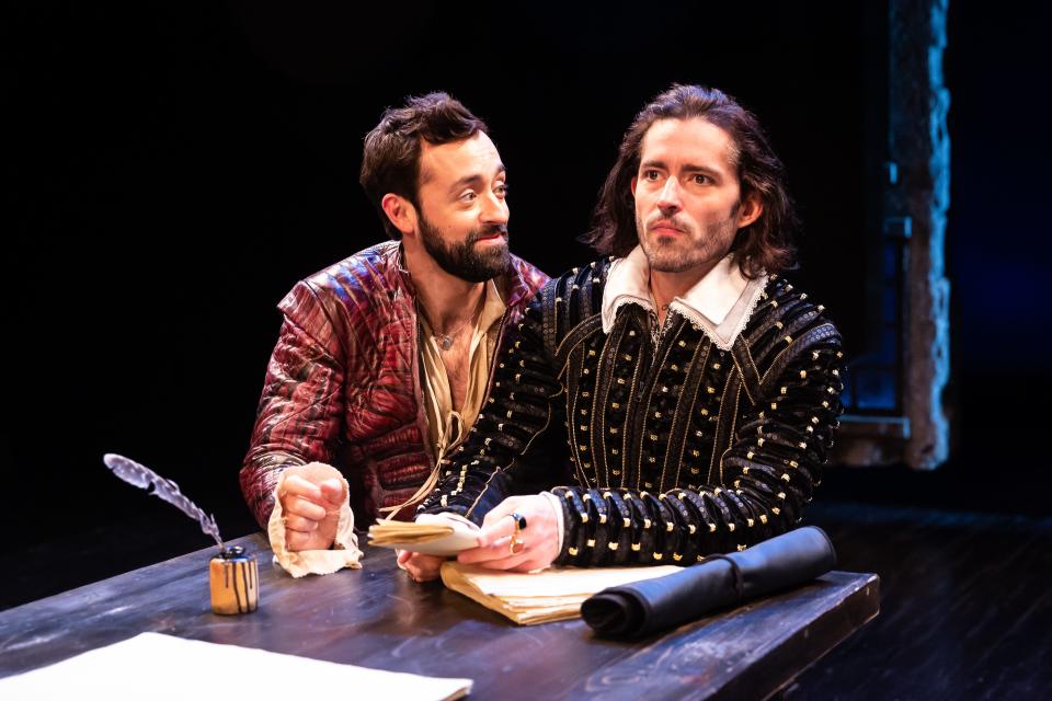 Dylan Godwin, left, as William Shakespeare, and Matthew Amendt as Christopher Marlowe, have been working together for two years on Liz Duffy Adams’ “Born With Teeth,” which had its premiere at Houston’s Alley Theatre and comes to Sarasota at Asolo Repertory Theatre.