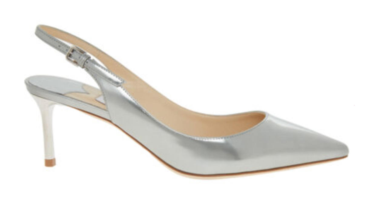 Silver Tone Metallic Slingback Heels