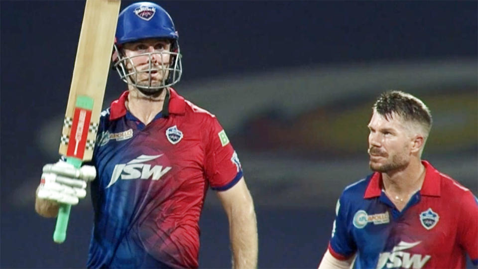 Mitch Marsh and David Warner, pictured here in action for  Delhi Capitals in the IPL.