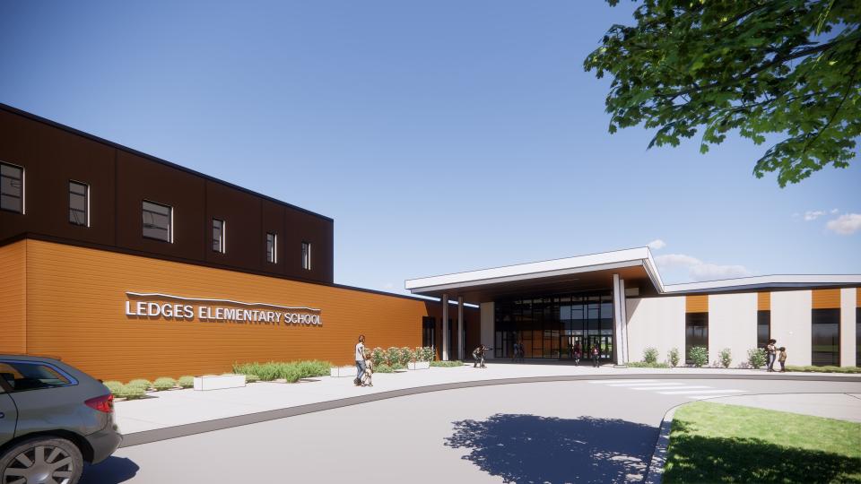 A rendering depicts the future Ledges Elementary School in Boone.