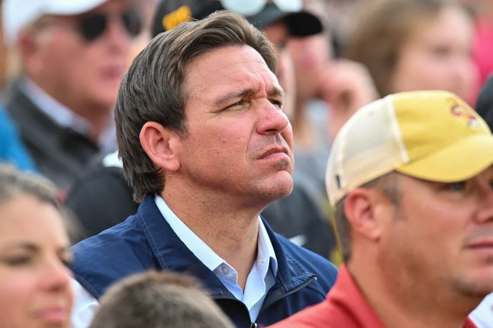 Florida Gov. Ron DeSantis at Jack Trice Stadium in Ames, Iowa.