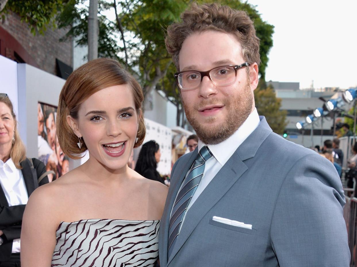 Actress Emma Watson and writer/director/actor Seth Rogen attend Columbia Pictures' 