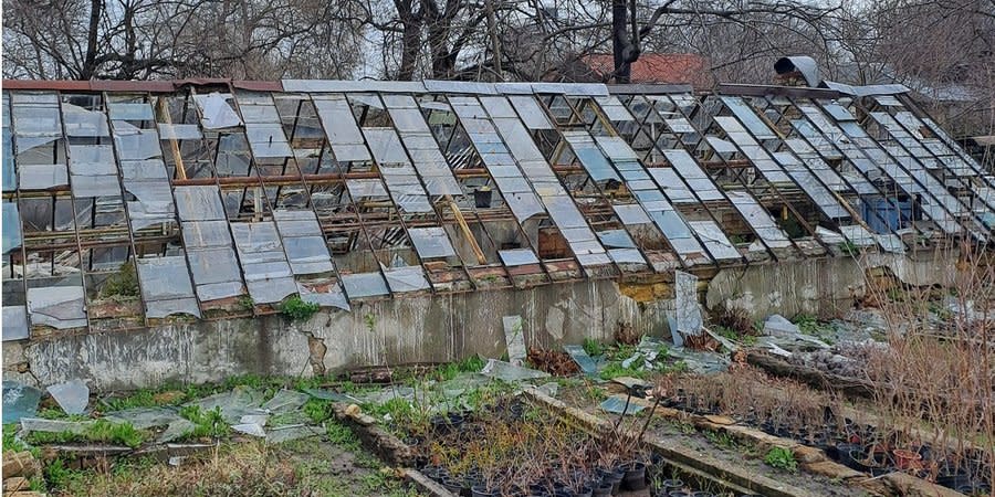 Damaged greenhouses of the Botanical Garden in Odesa