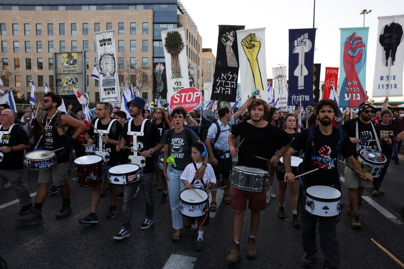 Demonstration against Israeli PM Benjamin Netanyahu and his nationalist coalition government's judicial overhaul, in Jerusalem